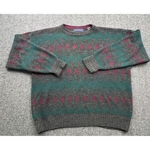 Claybrooke Sweater‎ Mens L Gray Long Sleeve Geometric Crew Neck Vtg Grandpacore